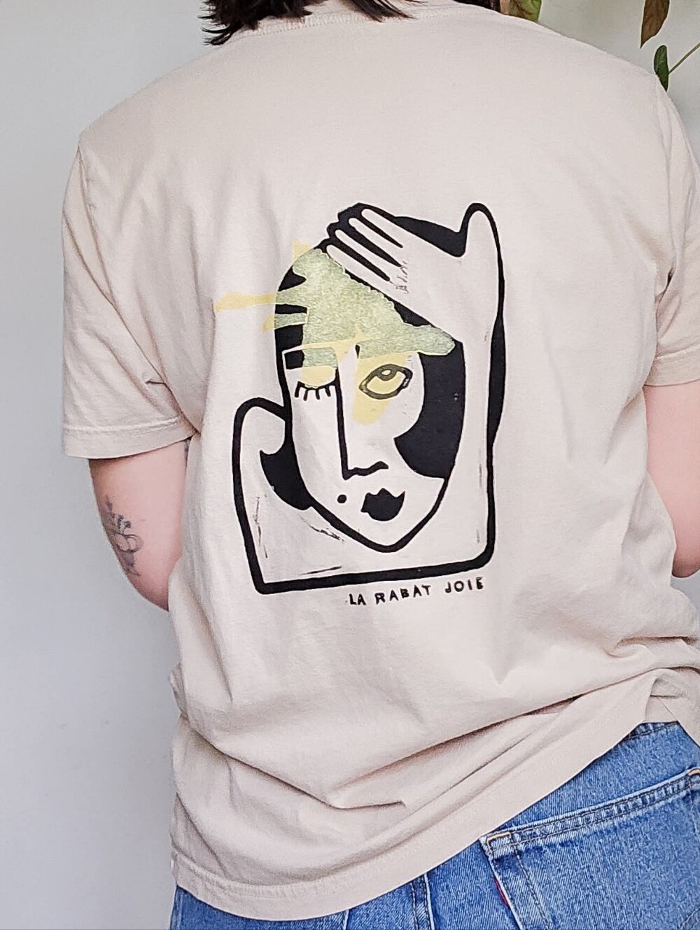 Beige Graphic Tee - Linocut Print